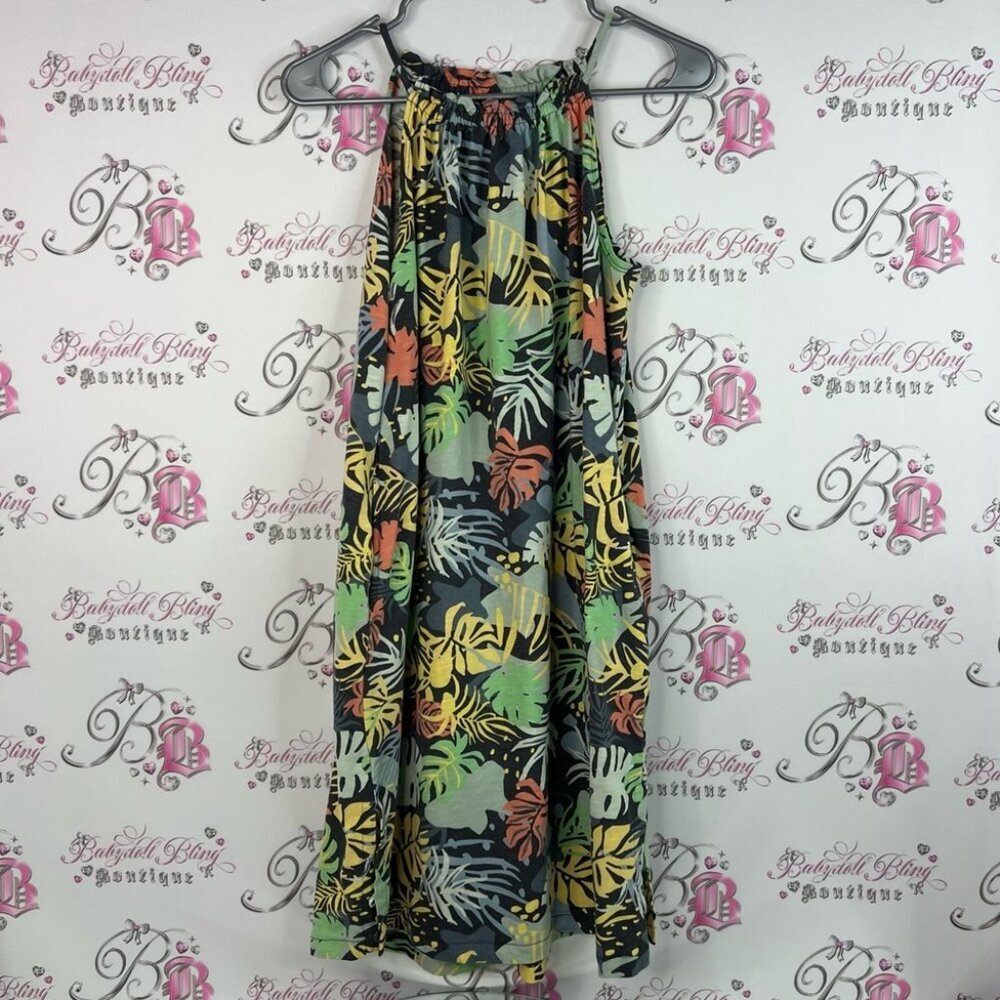 FarWest dress tropical leafs leaves flowers Floral Maxi Dress long flowy